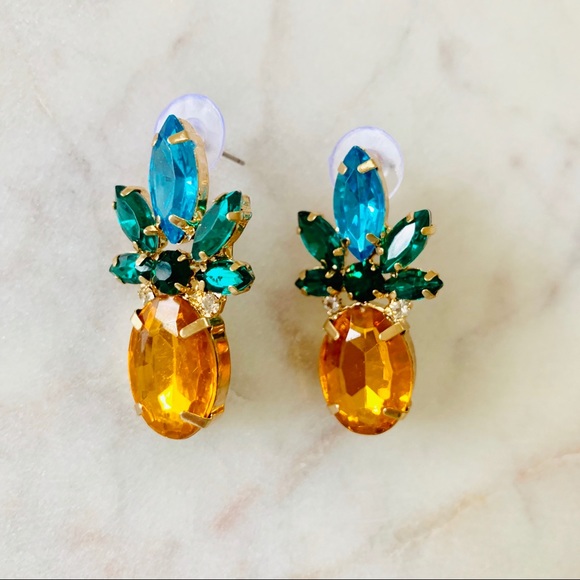 Sparkle Pineapple Statement Earrings Tropical - Picture 5 of 7